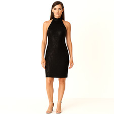 St. John Evening Black Sequin High Neck Sleeveless Cocktail Dress 8 USA Glam Lux