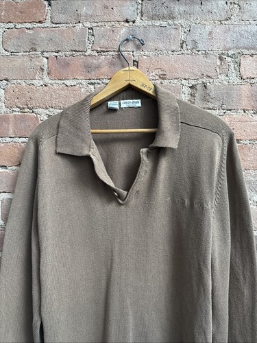 Armani Collezioni, VINTAGE Giorgio Armani Collezioni Men’s Sweater, Brown 100% Cotton, HK 80’s