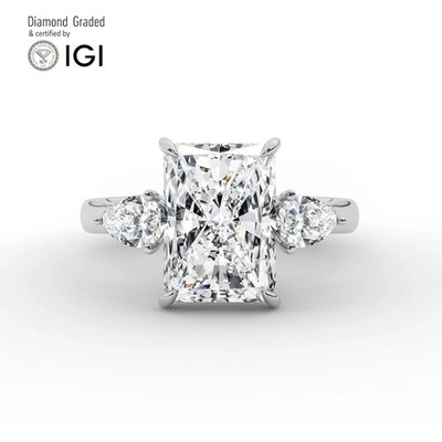Radiant Diamond Trilogy Ring Platinum Labgrown 3.70 Ct Solitaire