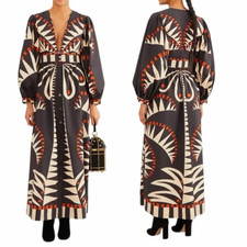 NEW FARM RIO Coconut Grove Puff Sleeve V Neck Maxi Dress XXS $285