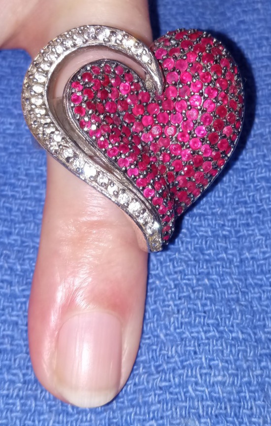 Signed PK Sterling Silver 925  Large Ruby & CZ 1.… - image 1