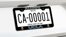 UCLA ALUMNI Black License Plate Frame, Custom Made of Powder Coated Metal