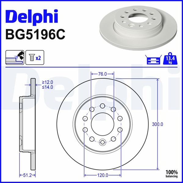 2X Bremsscheibe Delphi BG5196C FüR VW Multivan T7 STM STN California Camper STC-image