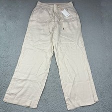 Quince European Linen Smocked Waist Straight Leg Pants Women’s Large Beige NWT
