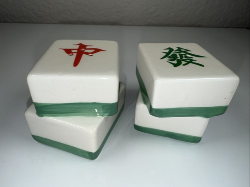 Set Of Ceramic Mahjong Style Salt And Pepper Shakers - Picture 2 of 7