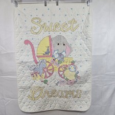 Vtg Sweet Dreams Cross Stitch Baby Quilt Handmade Blanket Nursery Elephant