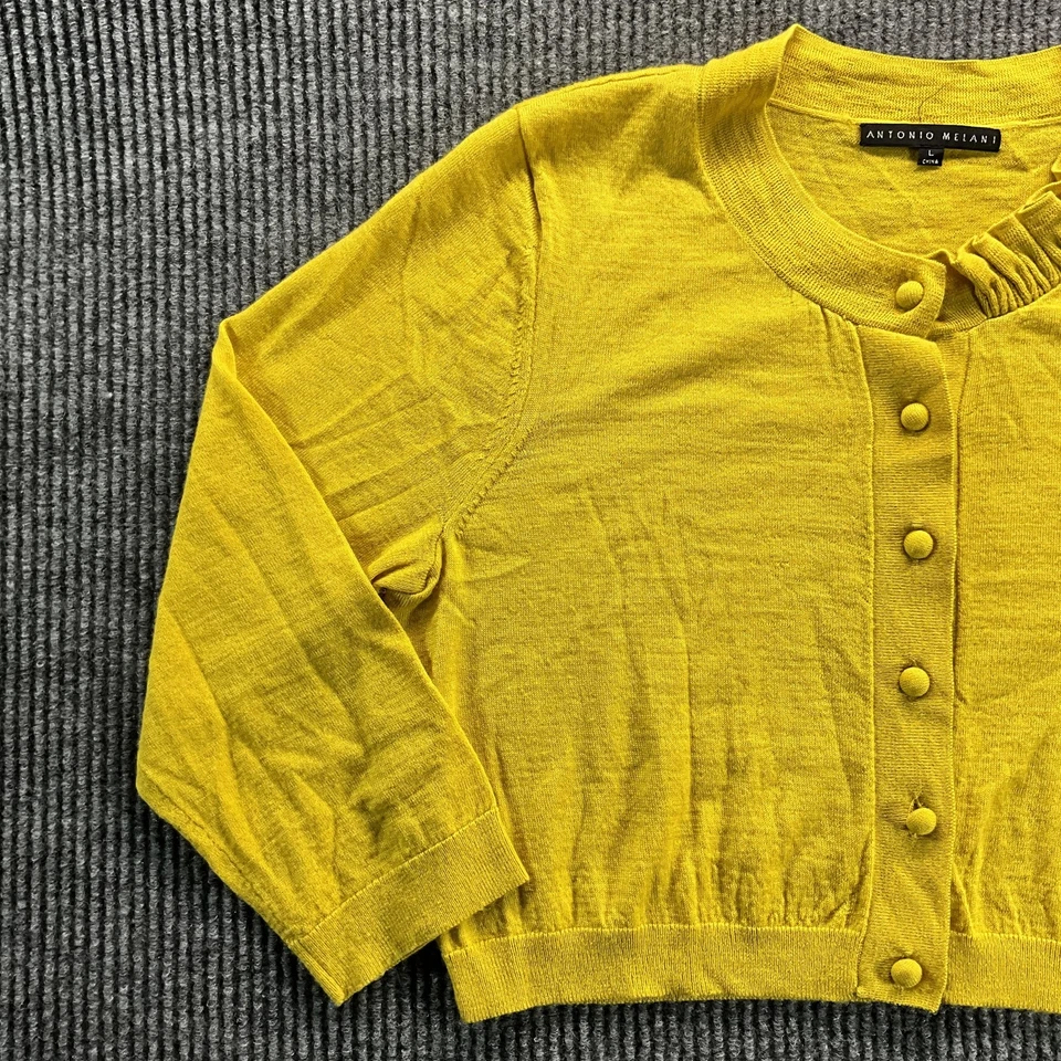 Antonio Melani Sweater Womens Large Yellow Wool Blend Cardigan Button Front Top - Image 3 of 4