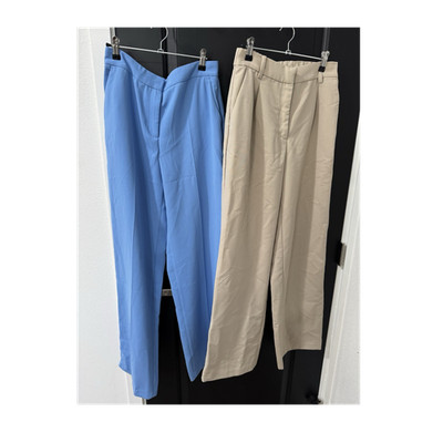 ZARA Women's Dress Pants Lot Blue & Beige Straight Leg Button Zipper Solid