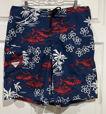 Columbia Men's 36 Swim Trunks Omni-Shade Unlined Board Shorts Pockets Fish