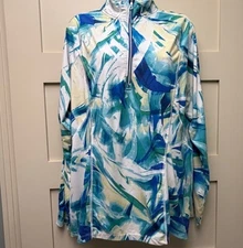 OBERMEYER Womens XL Base Layer Top 1/4 Zip Lightweight Blue Yellow Art Prnt Ski