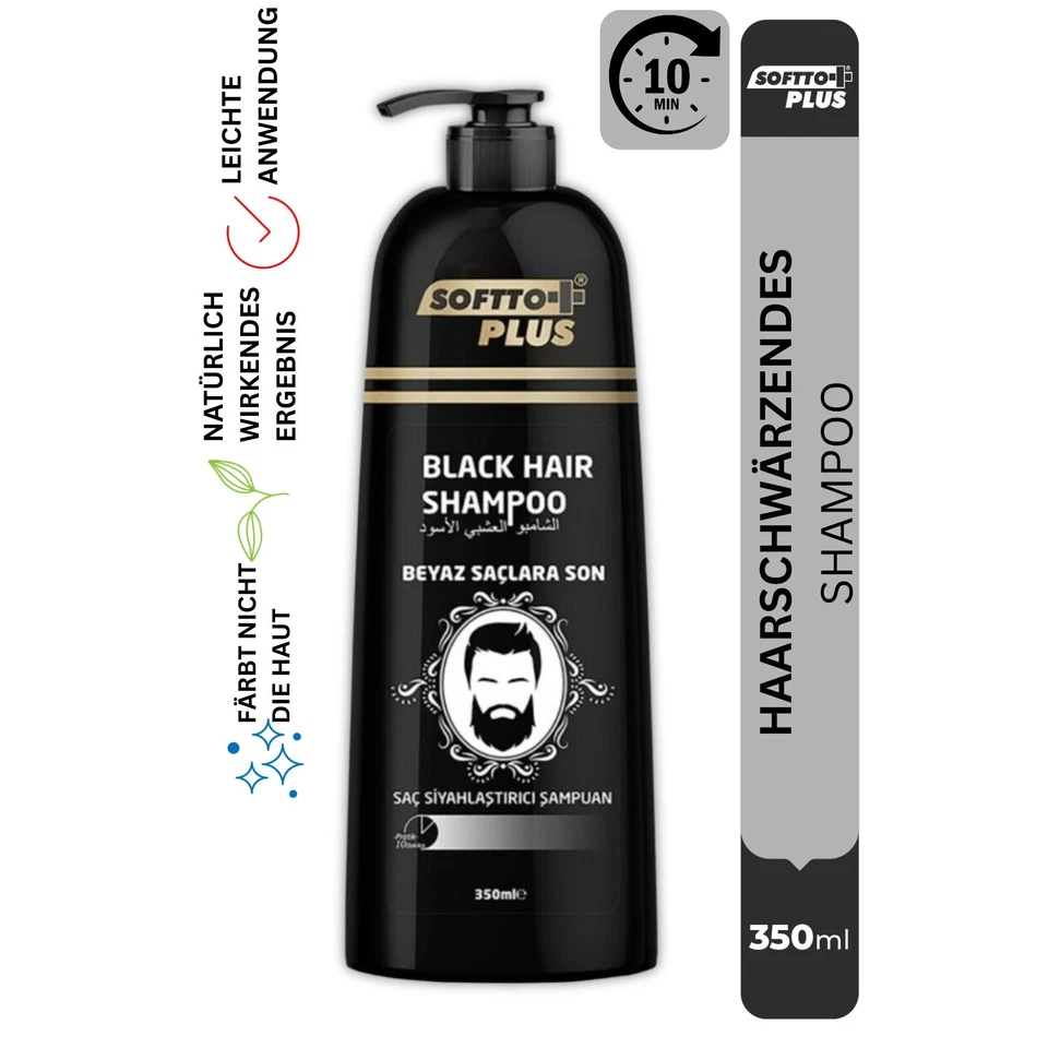 Softto+Plus Schwarzes Haarfärbe-Shampoo Haarfärbendes Shampoo Haarfarbe 10 Min - Bild 3 von 4