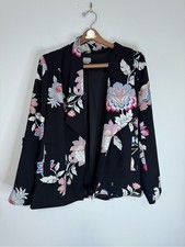 Chico  s Floral Open-Front Blazer Jacket Black Pink  Blue Floral medium 1 