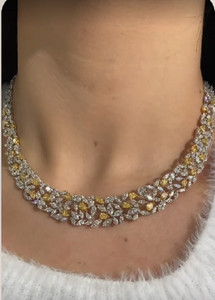 Authentic 36Ct Pear Cut Lab-Created Yellow Sapphire floral necklace 14K White Gold Plated