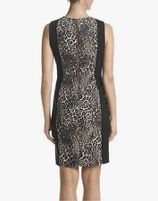 Calvin Klein Women's Leopard-Print Panel Sheath Dress, Black/Khaki - Size 4