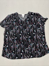 Scrubstar Giraffe Zoo-Themed Scrub Top Size 2XL Black Purple Teal