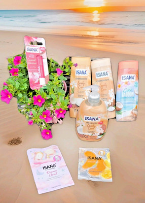 ISANA 5 Teile SET Pflege Beauty Wellness KOKOS Seife Duschgel Lippen + GRATIS