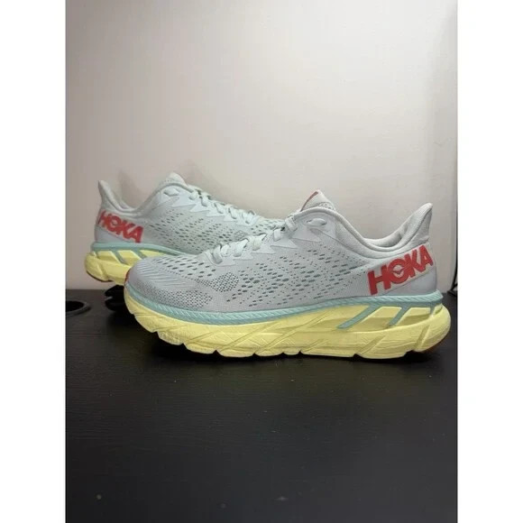 Hoka Clifton 7 Running Shoes Blue Yellow - Womens Size 8.5