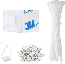 100 Set Cable Zip Tie Self Adhesive Mounts Kit with 6" 100 Set, White 