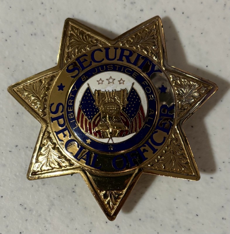 Security Special Officer badge with American flag design.