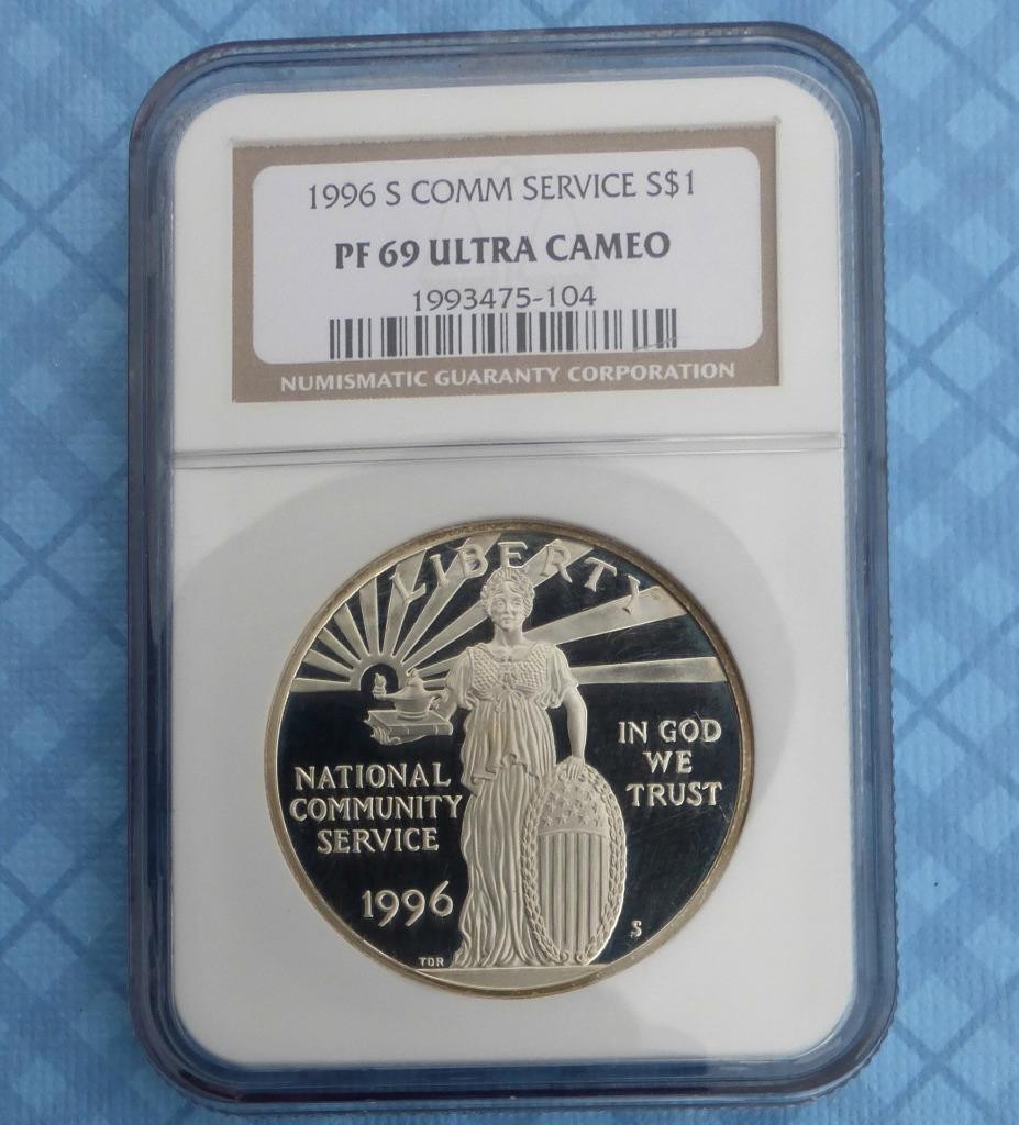 1996 S NGC PF 69 U-Cam National Community Service Silver Dollar, USA $1 Coin