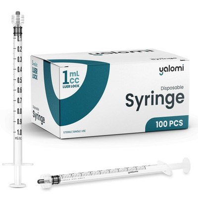 Luer Lock Syringe 1mL No Needle Sterile Individually Wrapped 100 Pack