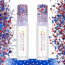 4th of July Body Glitter Stick for Face, Body & Hair - Red White & Blue Chunk...