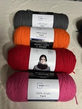 Mixed Lot 4 Skeins Mainstays 100 Acrylic. 4Ply Gray, Orange, Pink, Red. NEW