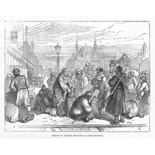 RUSSO TURKISH WAR Arrival of Turkish Refugees at Constantinople - Old Print 1878