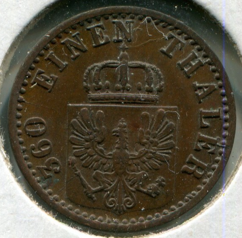 1866 A German States Prussia William I 1 Pfenning Berlin 17.75mm KM#480 N#4228 - Picture 1 of 2