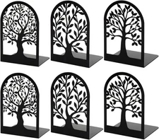 HappyHapi Book Ends, Metal Bookends for Shelves Decorative, Tree Black 