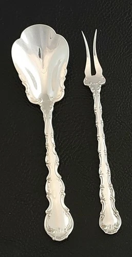 Gorham Strasbourg Sterling Silver Sugar Shell Spoon & Pickle / Olive Fork - 59g