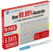 Amplim Early Detection Pregnancy Test 10 Count – 99.99% Accurate 10mIU/mL Ult...