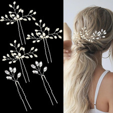 5 Pcs Rhinestone Bridal Hair Pins Sparkly Bride Hair Piece for Women Crystal Pea