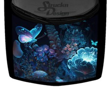 Glowing Butterflys Grove Blue Cyan White Hood Wrap Vinyl Graphic Decal 58