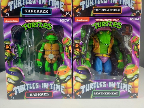 TMNT Schildkröten in der Zeit 4er-Pack Figuren RAPHAEL MICHELANGELO ZERKLEINERER LEDERKOPF - Bild 12 von 12