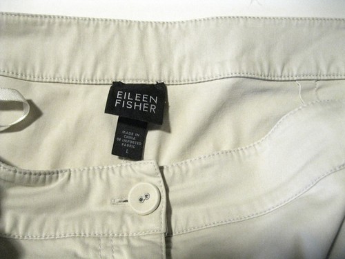 EILEEN FISHER Large Cream Beige Khaki Slacks 5 Pocket Zip Stretch Cotton Tencel - Picture 2 of 6