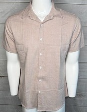 Coofandy Men s Linen Blend Tan Beige Button Up Short Sleeve Shirt Medium EUC A39