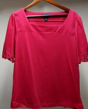 Cute CHAPS Crimson LACE Cotton Women Size XL Short Sleeve Square Neck DRESS Top