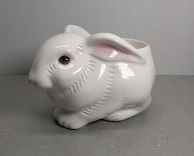 AVON BUNNY CERAMIC PLANTER flower vase candle holder, white rabbit vintage 1977