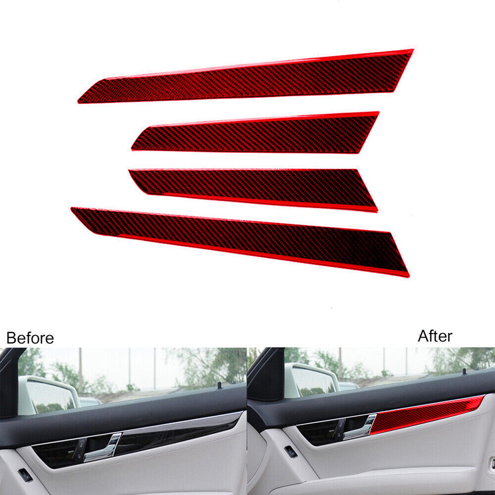 Red Carbon Fiber Door Panel Trim Set For Mercedes-Benz W204 – 4-Piece Self-Adhesive Stickers