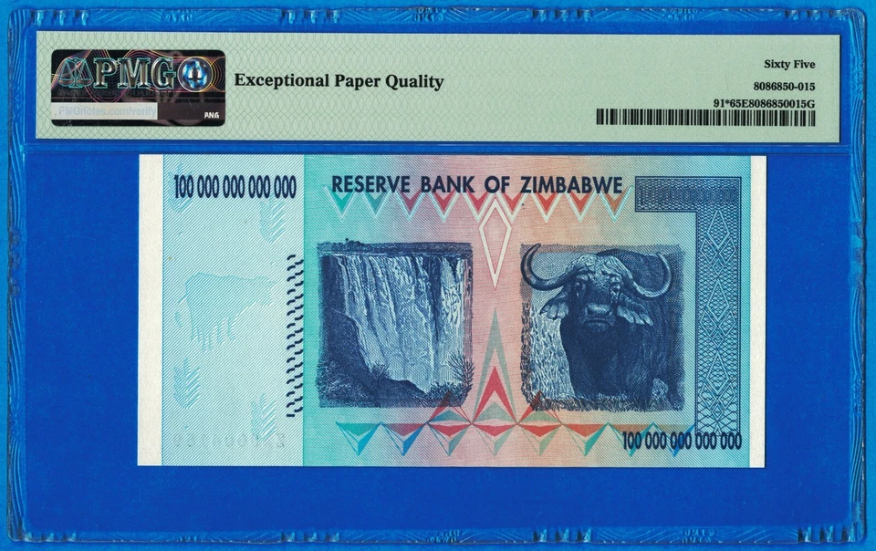 100 Trillion Dollars Zimbabwe ZA 2008 P91* PMG 65 EPQ GEM UNC STAR / REPLACEMENT - Image 2 of 4