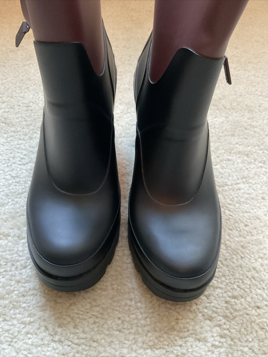 Hunter Original Contrast High Heel Rubber Rain Ankle Boots Black Size