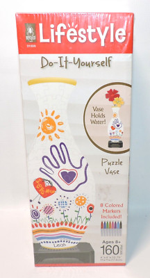 BePuzzled Lifestyle Do It Yourself Puzzle Vase Kids Crafts w 8 Color Markers NEW