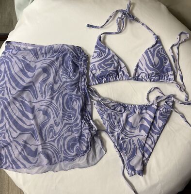 Make Me Chic Womens Small 3 Pc. Swimsuit  Purple String Bikini