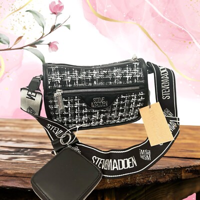 Steve Madden Black Multi Bnellie Tweed Cross Body Bag with Coin