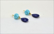 Orecchini Gemondo In Oro Giallo 9kt (375) Con Lapislazzuli Cabochon Taglio Trilione, Blu Intenso. Regalo Di Lusso. - 2