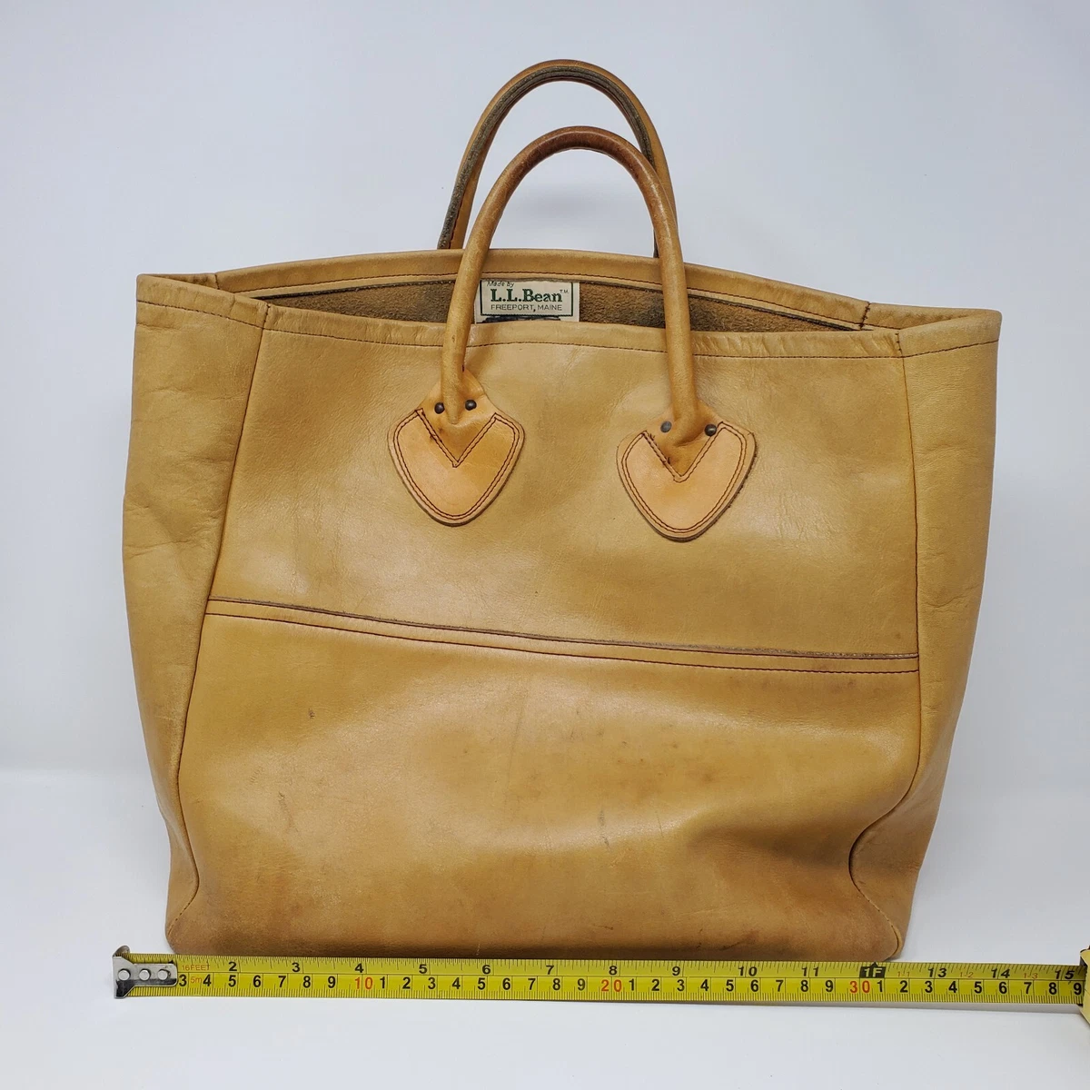 Vintage LL Bean Boat Tote Light Brown Leather Shopper Unlined Bag
