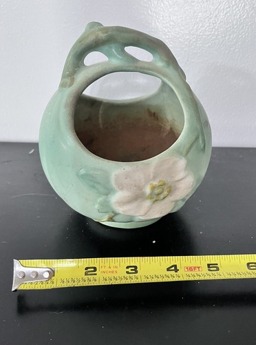 Vintage Weller Pottery Flower Bowl Jardiniere Planter Basket - Picture 7 of 8