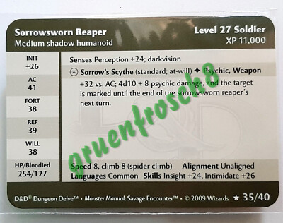  SORROWSWORN REAPER  35 RARE  DDM3 MM SAVAGE ENCOUNTERS 2009  D&D STAT CARD