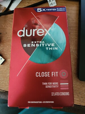 Durex Extra Sensitive Lubricated Ultra Thin Premium Condoms, Close Fit, 12 Count